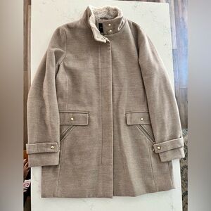 Women’s Peacoat, L, Taupe,  gold hardware, satin lined, faux fur lined collar.